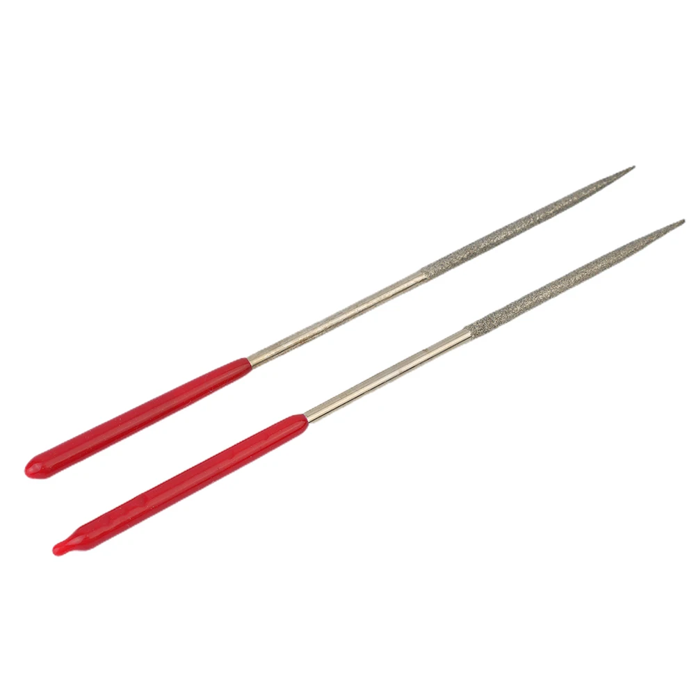 Needle File Diamond Files Industrial 2 Pcs 5.5 Inch Accessories DIY Parts Round Silver Tone + Red For Mechanics