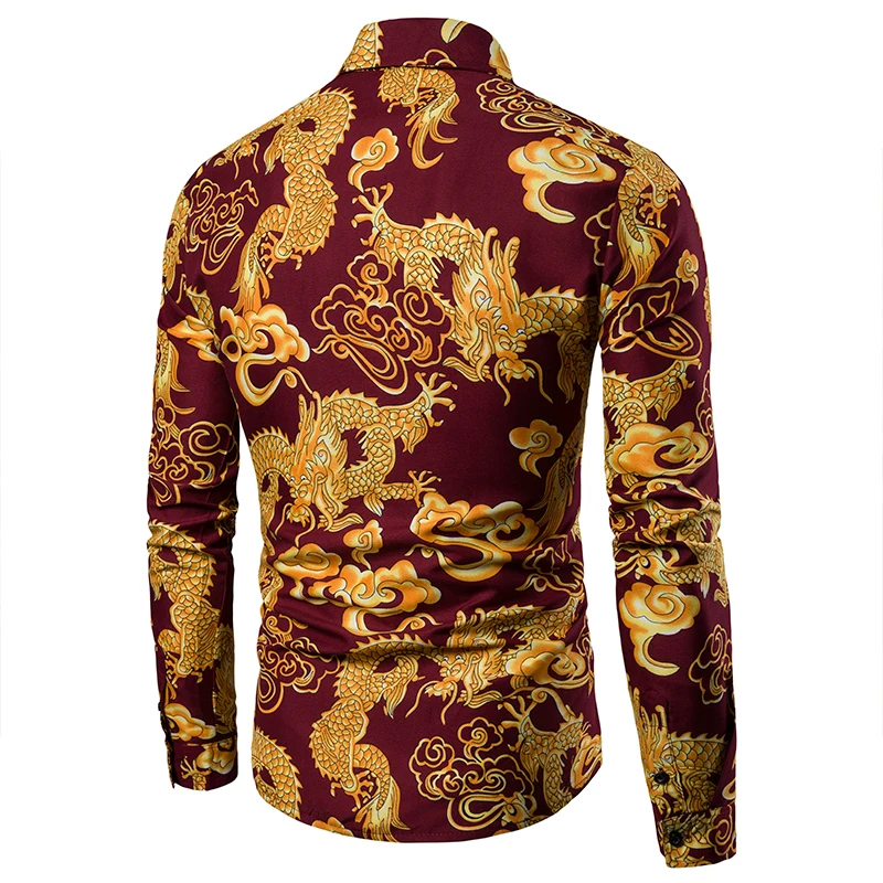 Chinese style dragon print shirt men\'s top cardigan