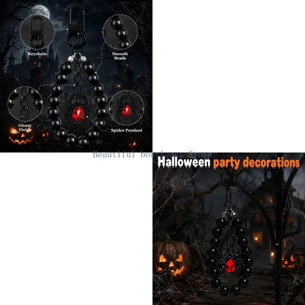 U4LF Cartoon Halloween Hanging Set, 10 Piece Keychain Accessories with Clip On Hardware, Black Bead Ring and Red Detail for