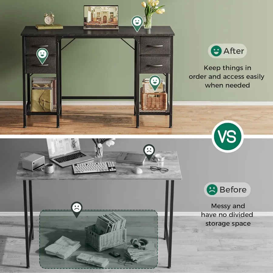 مكتب كمبيوتر مقاس 47 بوصة مع 4 أدراج ورف شبكي للمكتب المنزلي وغرفة النوم والدراسة والعمل من مكتب ألعاب تخزين كبير مع #5
