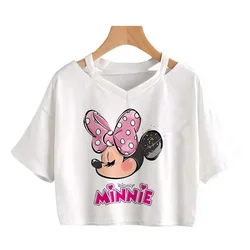 90s Cute Mickey Tee Shirt Minnie Mouse Crop Top T-shirt Women T Shirt Female Clothes Kawaii Disney Cropped Tshirt