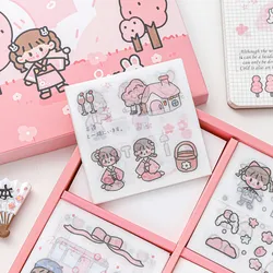 Sakura Washi Sticker Gift Box - 100pcs  Kawaii Cherry Blossom Paper Stickers for Journaling Scrapbooking DIY Crafts Cute
