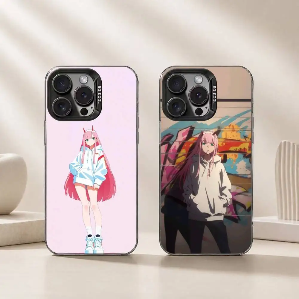 Coque de téléphone Daring in the Franxx 02 pour iPhone 17, 16, 15, 14, 13, 12, 11 Plus, Pro Max, XS, Housse colorée argent et noir