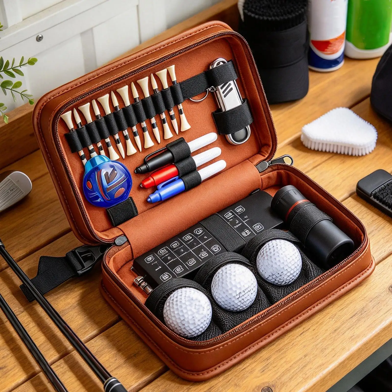 Golf Utility Pouch PU Leather Zippered Portable Tool Ball Holder Golf Tee Accessories Bag For Fathers Husbands Grandfathers Gym