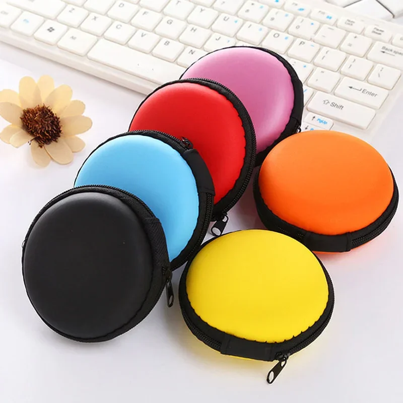 Women Earphone Storage Box Round Candy Colour Women Men Mini Coin Earphone Line Cable Charger Holder Case Storage Container