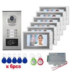 7 Inch Hd Kleur Video Deur Telefoon Deurbel Intercom Systeem + Rfid Toegangscontrole Camera Voor 2/3/4/6 Multi/Familie Appartement