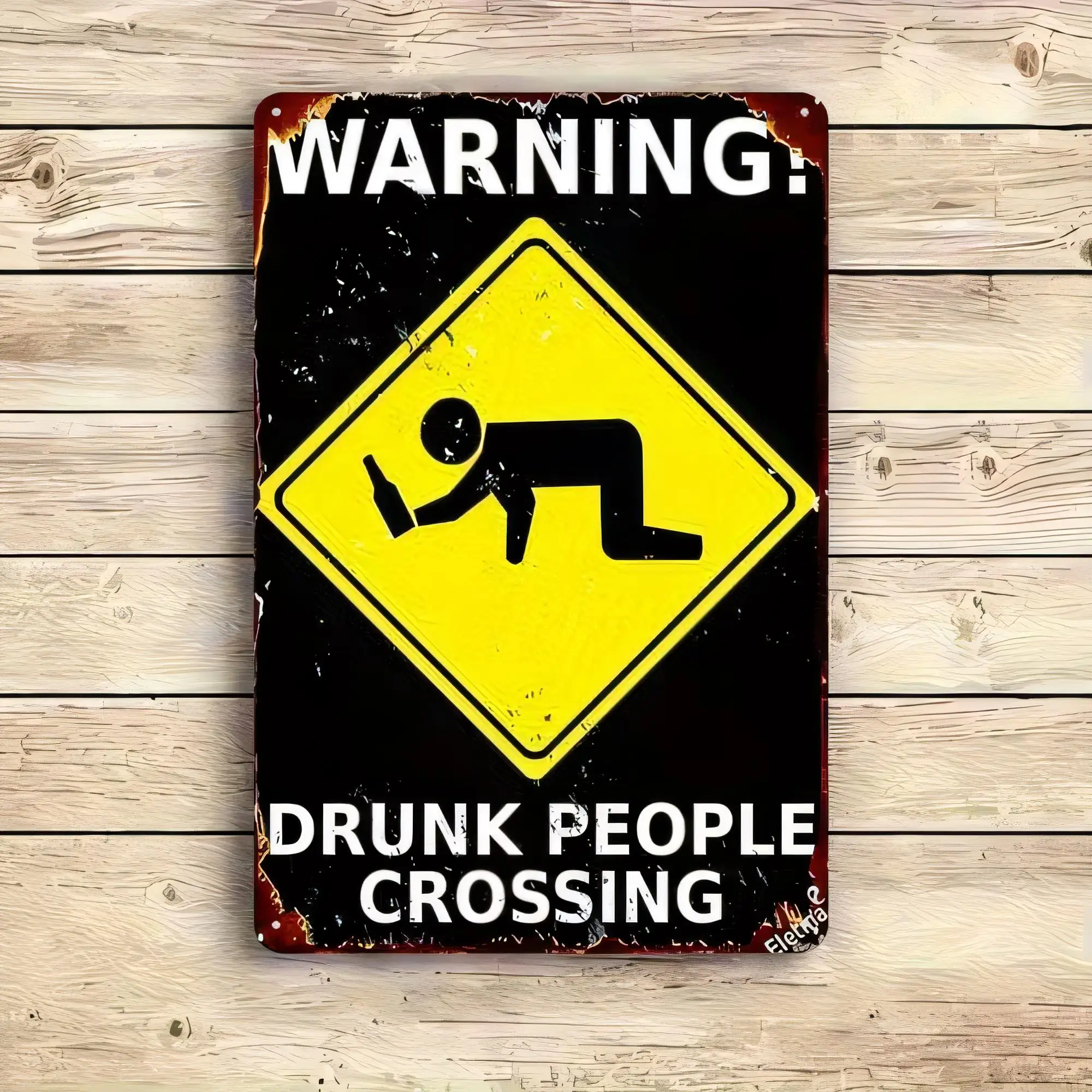 Warning Drunk People Crossing Tin Sign Funny Alcohol Crossing Road Safety Retro Vintage Metal Poster Wall Decor for Bar Pub Gara
