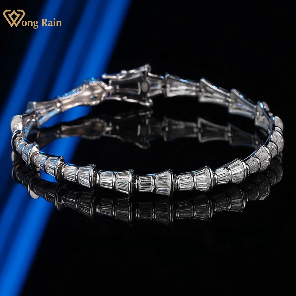 

Wong Rain Personality 925 Sterling Silver Lab Sapphire Gemstone Sparkling Snake Bracelets Bangle Fine Jewelry Anniversary Gifts