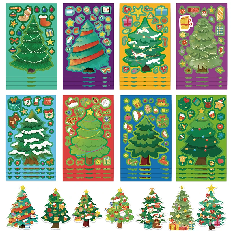 16PCS Toy Puzzle Stickers Christmas Tree Make A Face Stickers DIY Handicrafts Waterproof Stationery Stickers