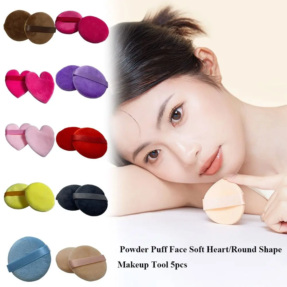 5 قطعة على شكل قلب/دائري قابل للغسل قطاع وسائد الاصبع قابلة لإعادة الاستخدام متعدد الألوان إسفنجة مختلطة منتفخة التجميل المخملية الرطبة الجافة المستخدمة
