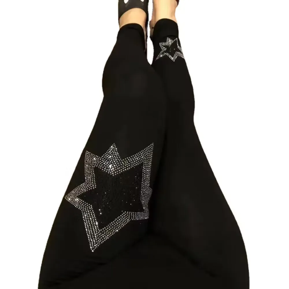 50-100kg autunno inverno Leggings con diamanti donna Sexy moda collant lucidi leggins con strass sottili femminili pantaloni collant caldi da donna