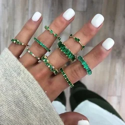 NEW Fashion AAA Cubic Zirconia Rings for Women Luxury Green Crystal Ring Party Engagement Wedding Silver Jewelry Gift