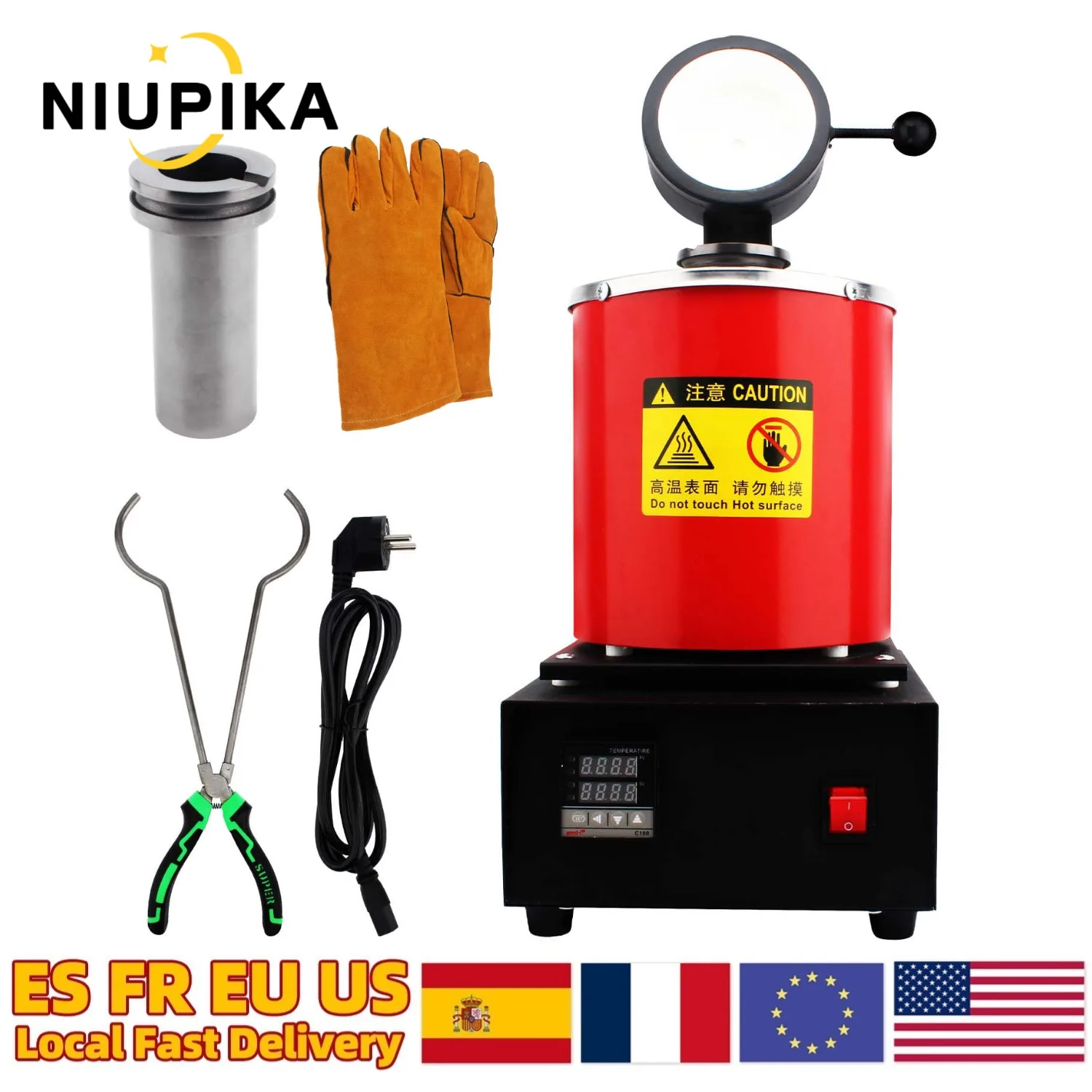 

NIUPIKA 2KG/3KG Digital Gold Melting Furnace 1100℃ 110V/220V with Crucible & Pliers for Silver Copper Jewelry Casting