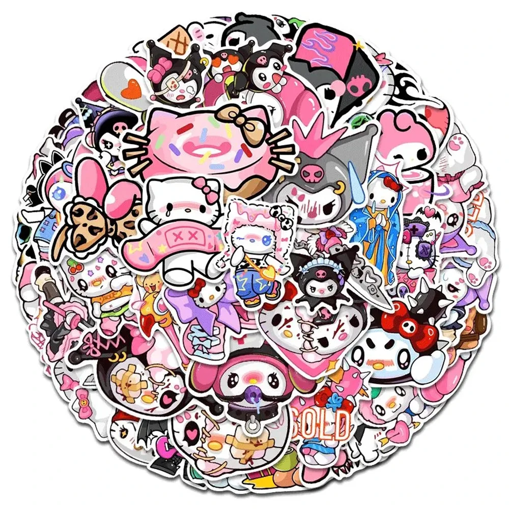 Autocollants graffiti de style gothique Sanurgente, décalcomanies de dessin animé cool, My Melody, Kuromi, Hello Kitty, téléphone, ordinateur portable, ordinateur portable, 10 pièces, 30 pièces, 54 pièces