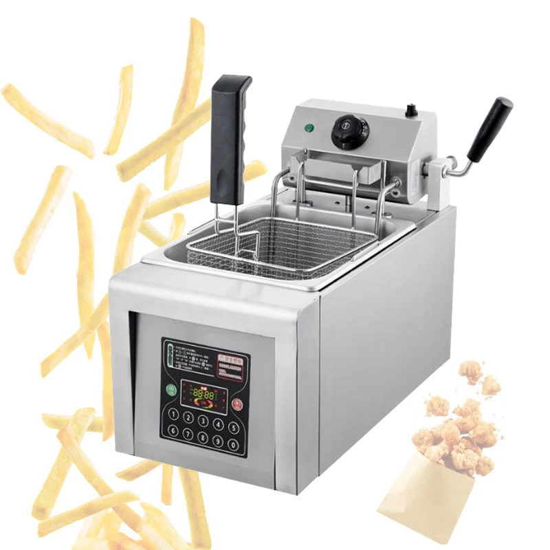 Automatic Lifting Fryer With 10 Preset Functions 8l Single Cylinder Potato Chips Chicken Wings Rice Flowers Fryer Machine