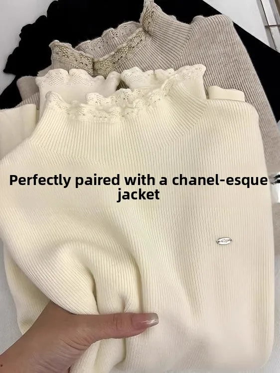 

Faionable Lace Knitted f High Collar T-irt Women's Autumn Winter New Sle Inner Wear Base irt Soft Medium Thiened...