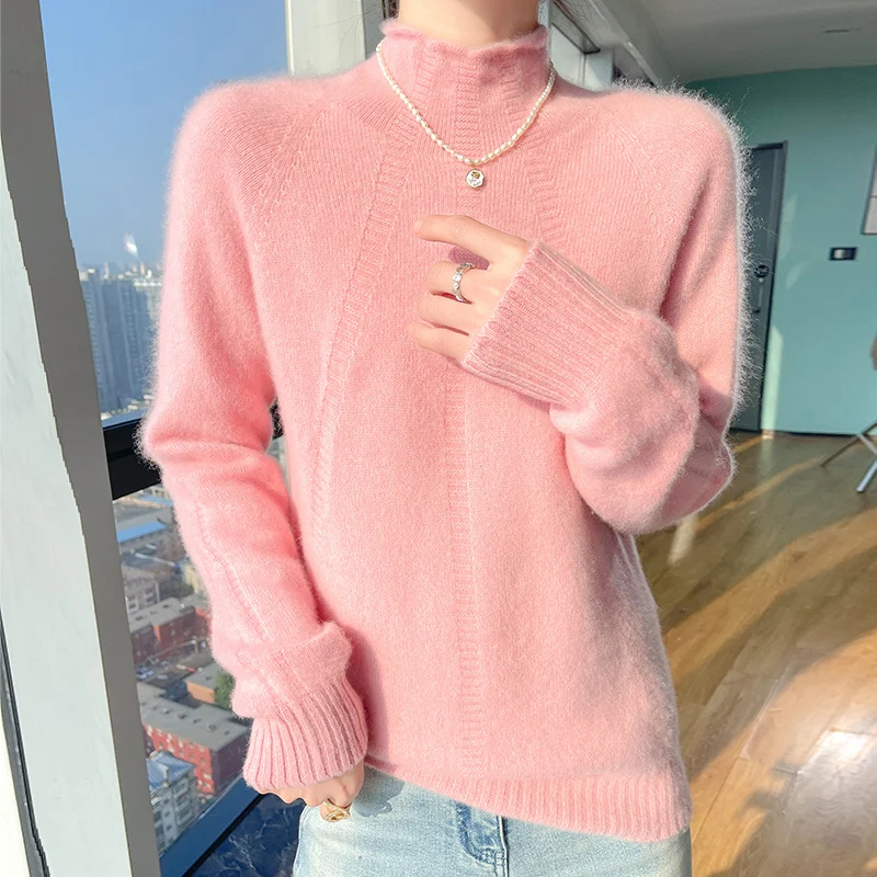 Autumn/Winter new women's sweater 100% Merino wool roll-up half turtleneck pullover Korean version of warm base knit shirt