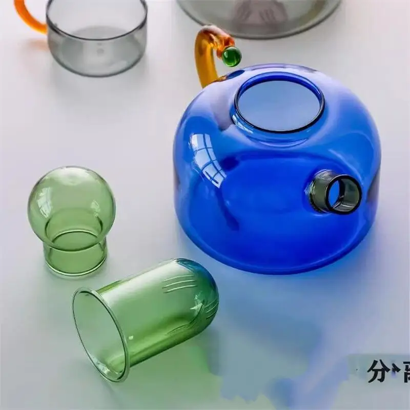 Colored Glass Heat Resistant GlassTeapot Teacup Boiling Borosilicate Green Tea Teapot for Separating Filtering Tea Teapots