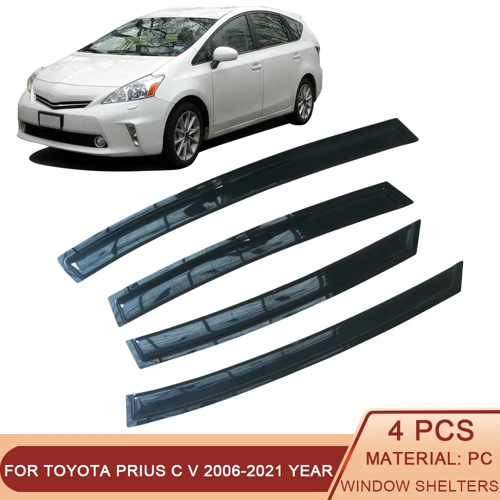 For Toyota Prius C Prius V Plus 2006-2021 Side Window Wind Deflectors Visors Black Rain Guard Door Visor Shades Dark Ventvisor