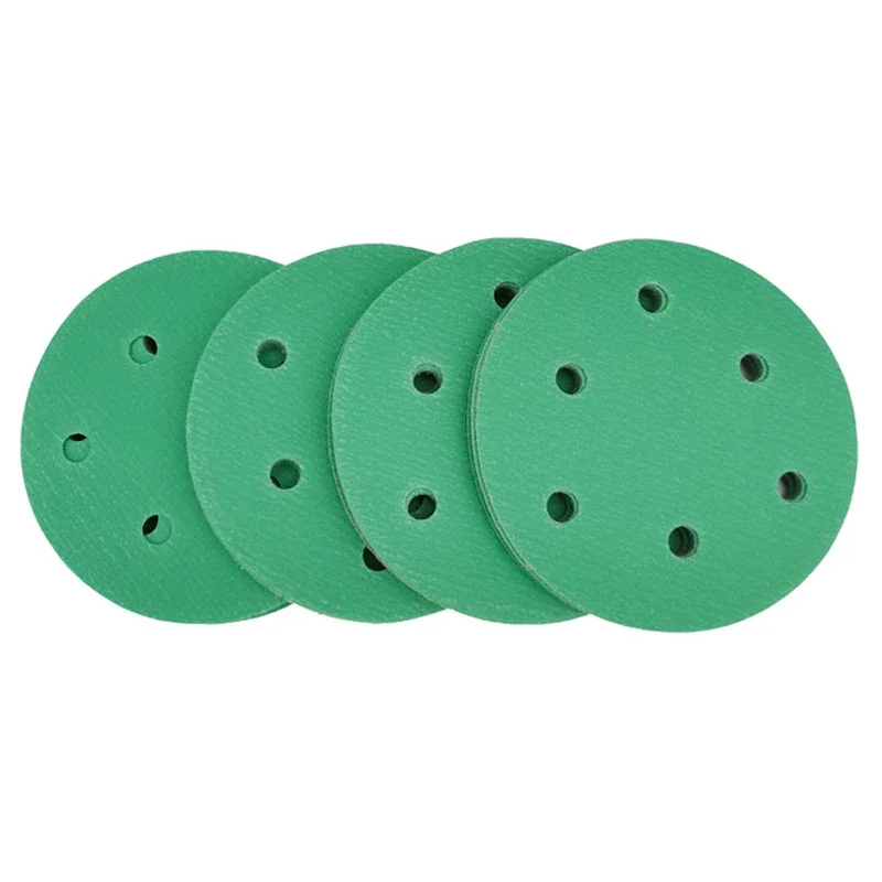 5 Inch 6 Hole Sandpaper Green Round Pneumatic Sander Flocking Car Putty Polishing Self-adhesive 125mm