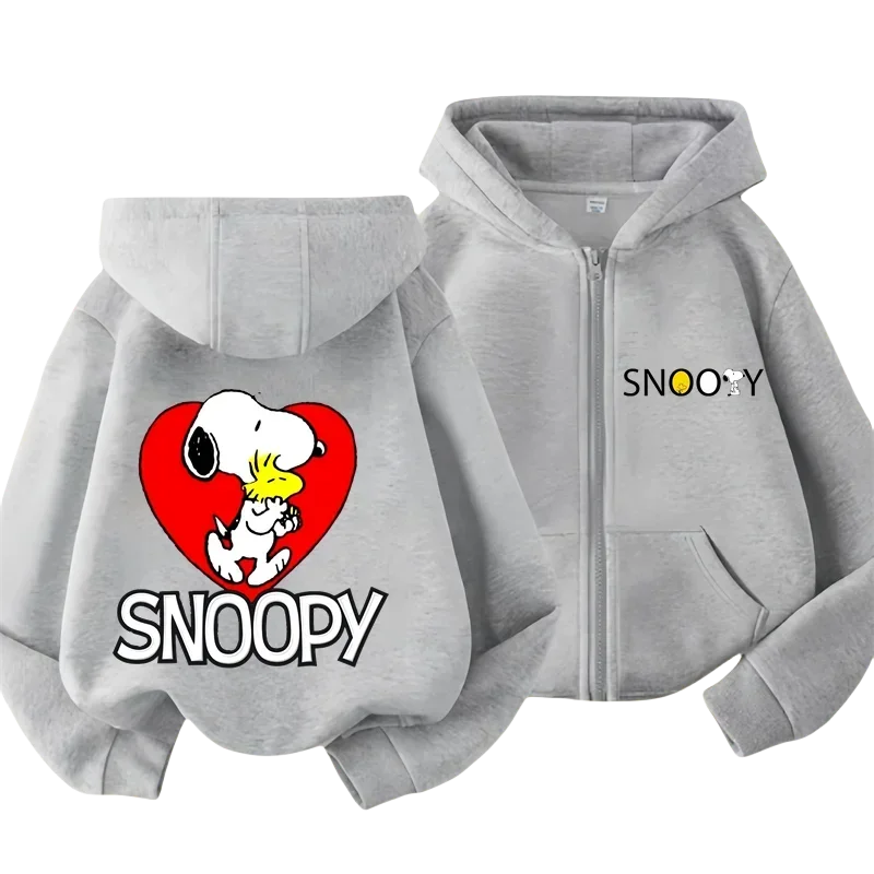 Cute Snoopy Kids Zipper Hoodie Cartoon Print Autumn/Winter Long-sleeved Sweatshirt Casual Top For Boy And Girl Outdoor Jackets