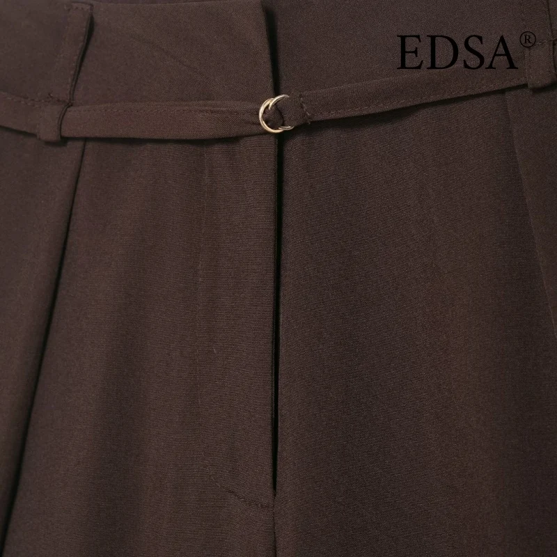 EDSA Damen-Hose mit weitem Bein, lockerer Bein und dünnem Gürtel, hohe Taille, einfarbig, lange All-Match-Hose
