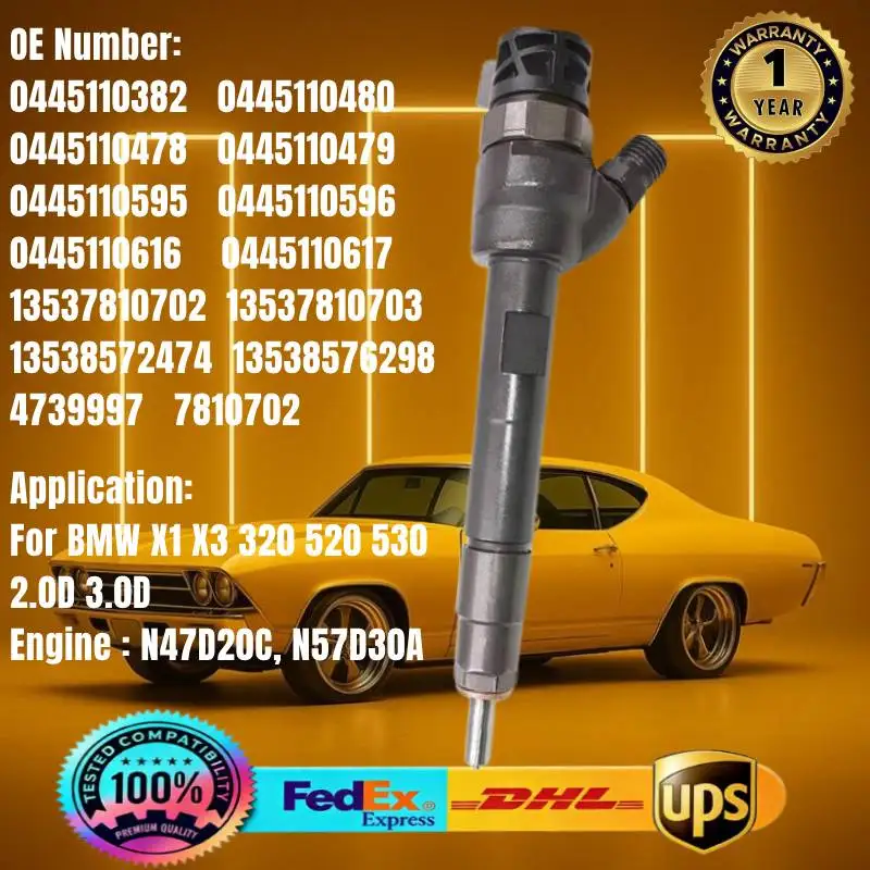 

0445110478 0445110479 0445110480 13537810702 7810703 Common Rail Fuel Injector for BMW X3 F10 F30 E90 520D 530D 2.0 3.0D Engine