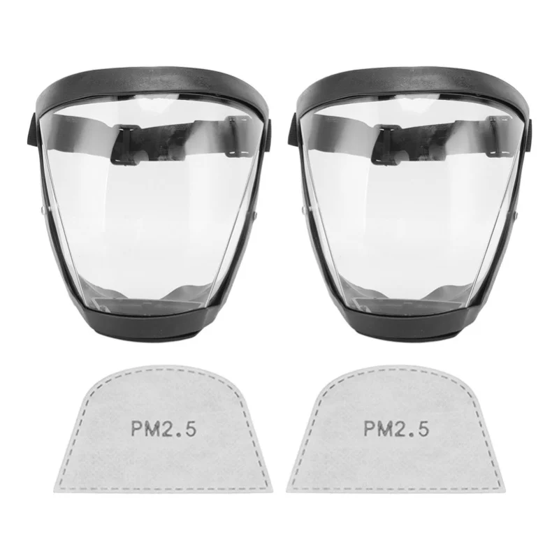 

2pcs Protective Face Cover Dustproof Safety Elastic Belt Reusable Face Shield With Filter Cotton Pads Transparent Adult Blue