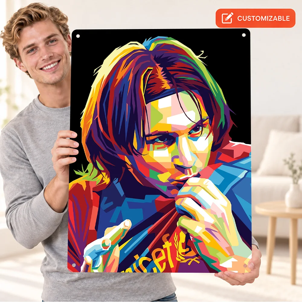 Lionel Messi Textured Metal Poster Customized Aluminum Sign Geometric Illustration Wall Art For Living Room Football Fan Gift