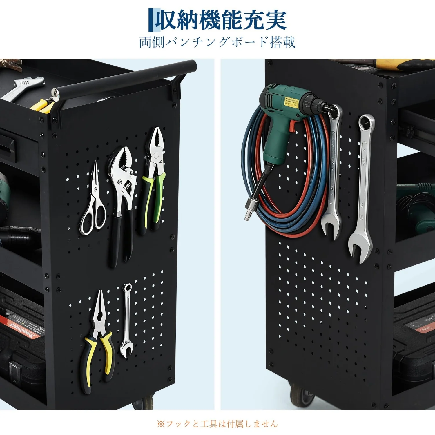 Mobile Steel Tool Cabinet – 4-Tier Storage Wagon with Lockable Drawers, Pegboard, Casters, Garage Organization Solution