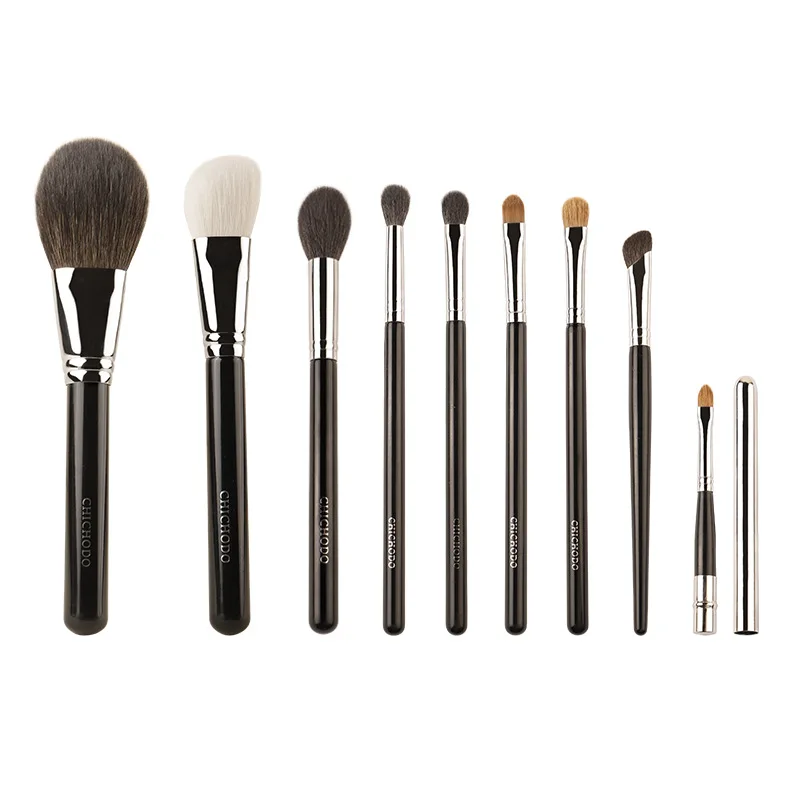 9pcs/set Chichodo Makeup Brushes set Powder Blush Make up Brush Crease Eyebrow Eyeshadow Lip cosmetic tool kit animal hair