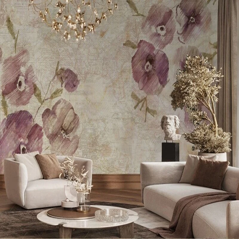 Artistic elegant and fresh hand-painted pink flower background picture light luxury luxurious home decoration background wall