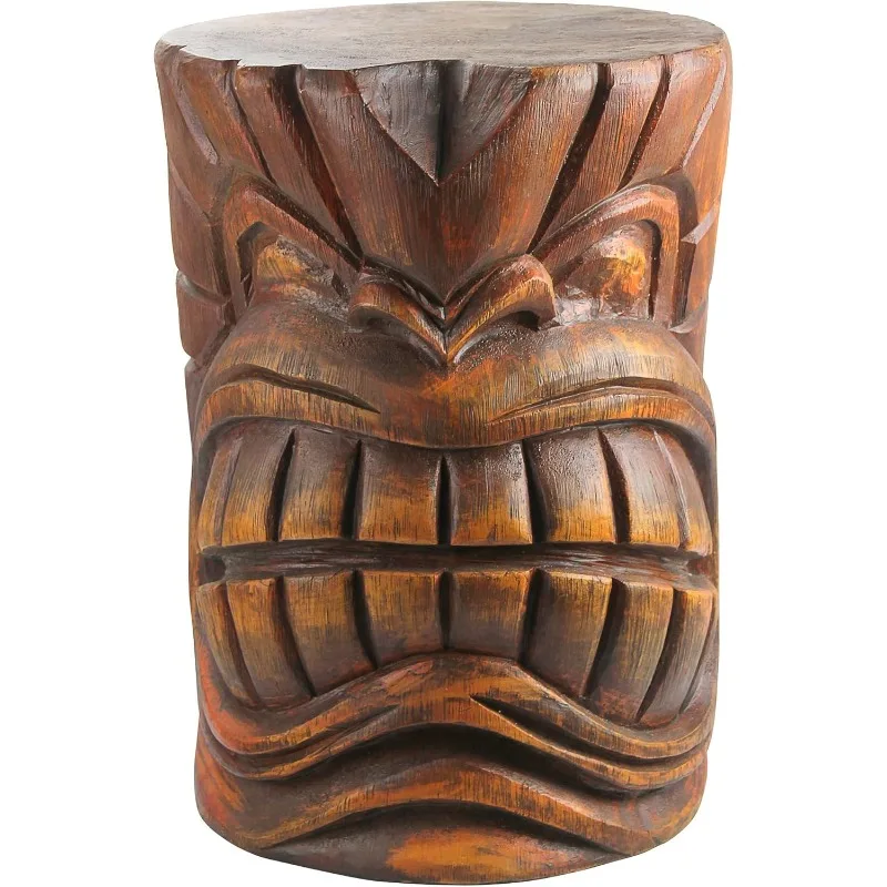 

Grand Tiki Face Kanaloa Teeth Indoor/Outdoor Side Table Statue for Patio, Bar or Den, Handcast Polyresin, Woodtone Finish