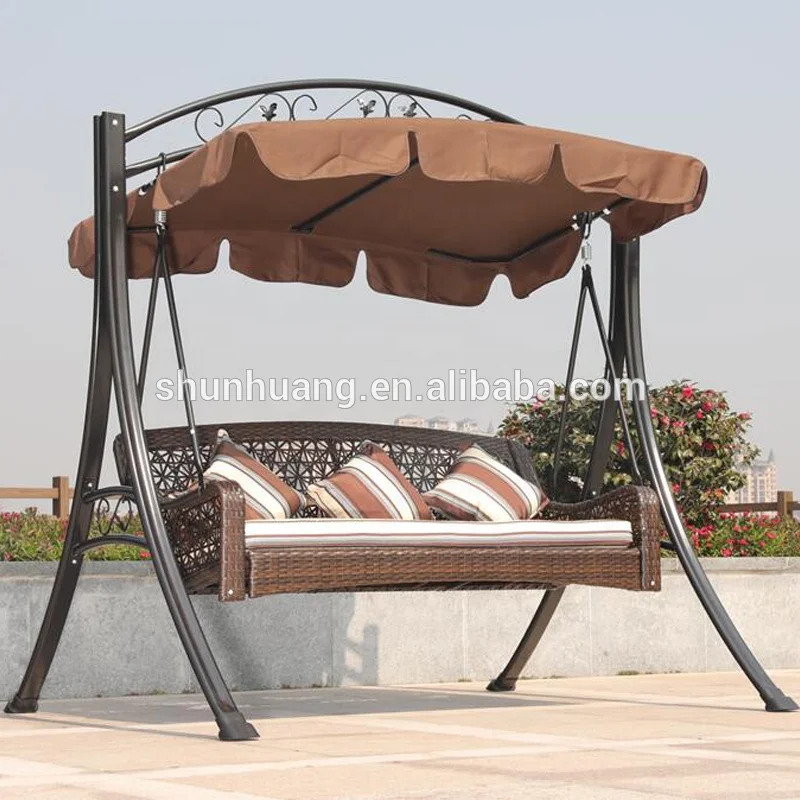 Hot Selling Metal Rattan Swing Chair 3 Seater Adults With Canopy Pergola Garden Patio Courtyard Leisure Sunshade Furniture