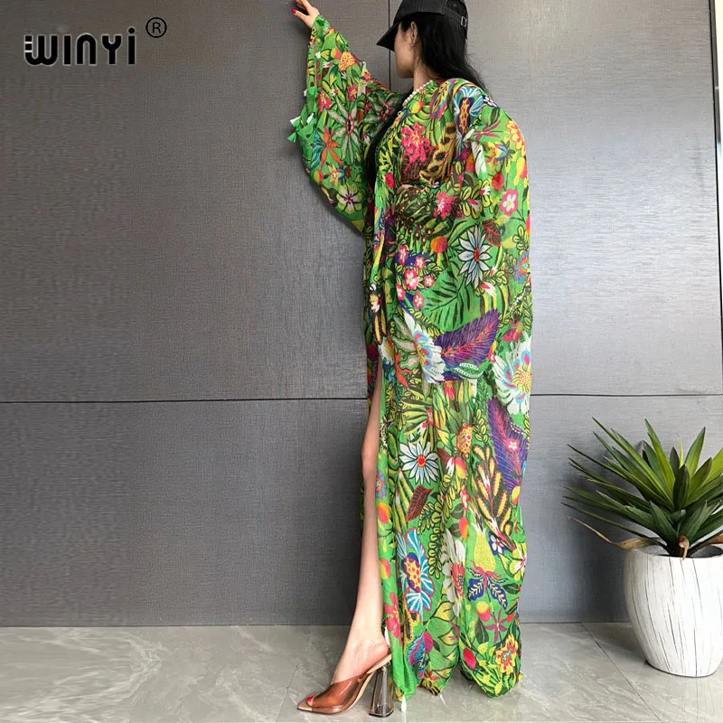 WINYI new summer Kimono Women Retro bohemian print Cardigan Female Blouse Loose Casual beach Cover Up party kuwait kaftan