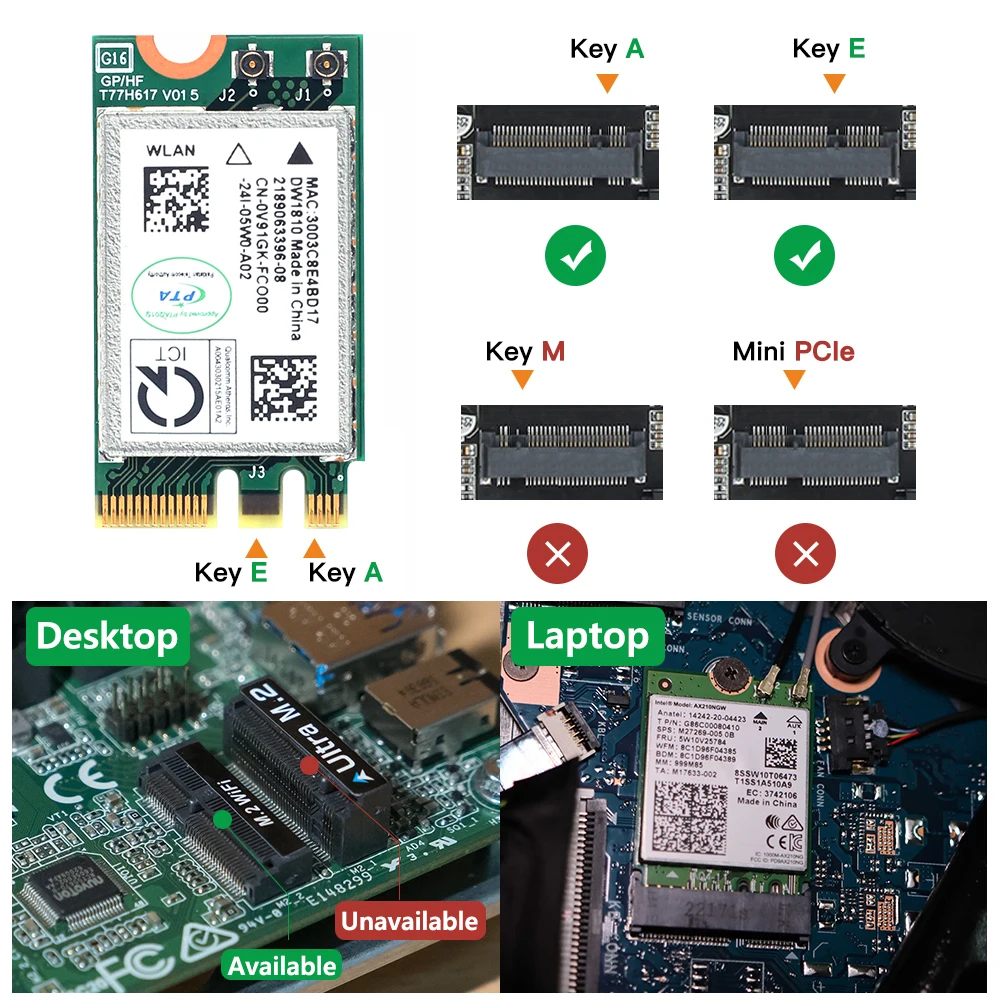 Qualcomm Atheros QCA9377 무선 어댑터 카드 NGFF WIFI 802.11AC 2.4G/5G QCNFA435 Bluetooth 4.1 노트북 Window7/10/11 용