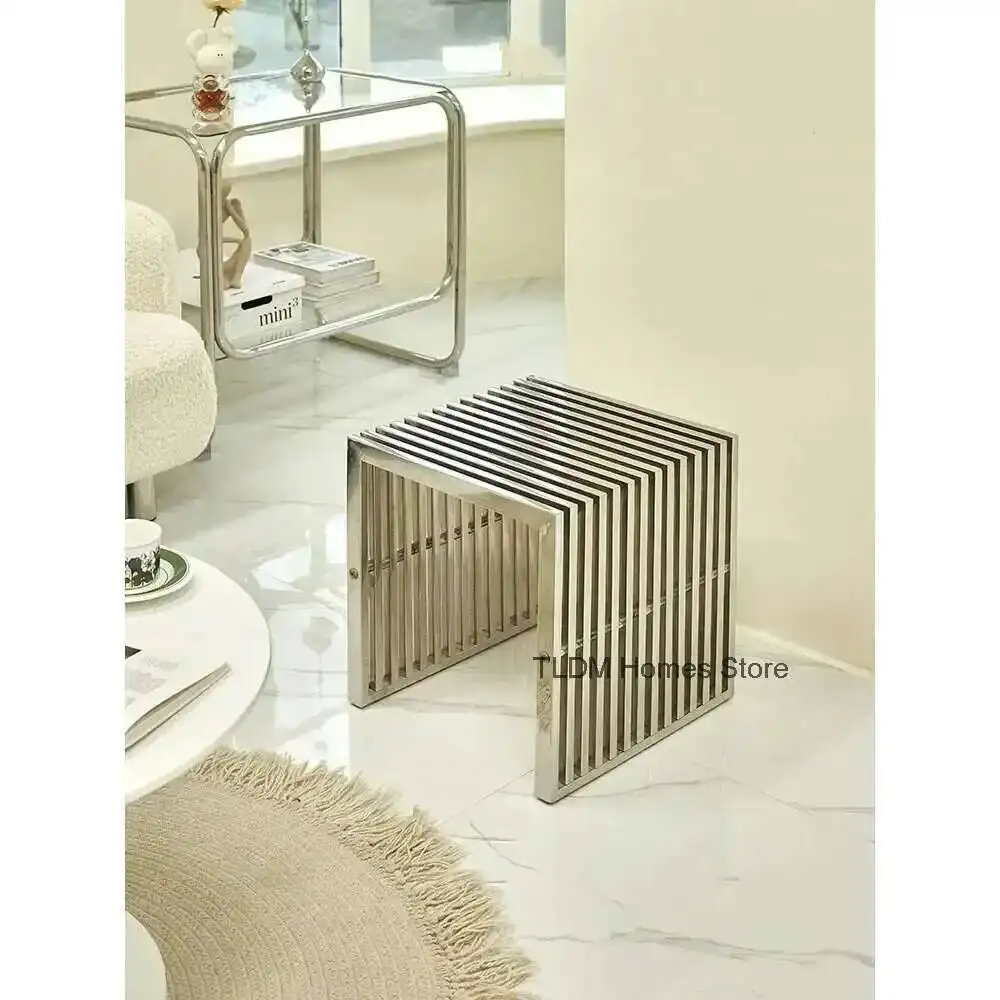 

Стул для дома, гостиной, входа, смены обуви, стул из нержавеющей стали, маленький табурет для отдыха, низкий табурет, стальная мебель, скандинавский стиль