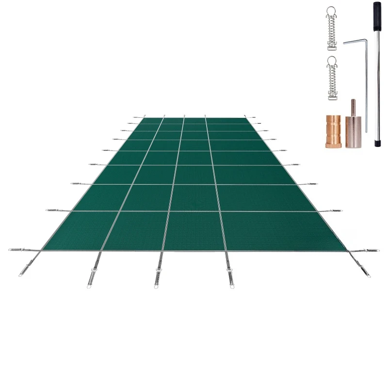 Swimming Pool Cover Inground Green Mesh Solid Rectangle Pool Safety Cover for Winter Home Safety Swimming Pool Cover