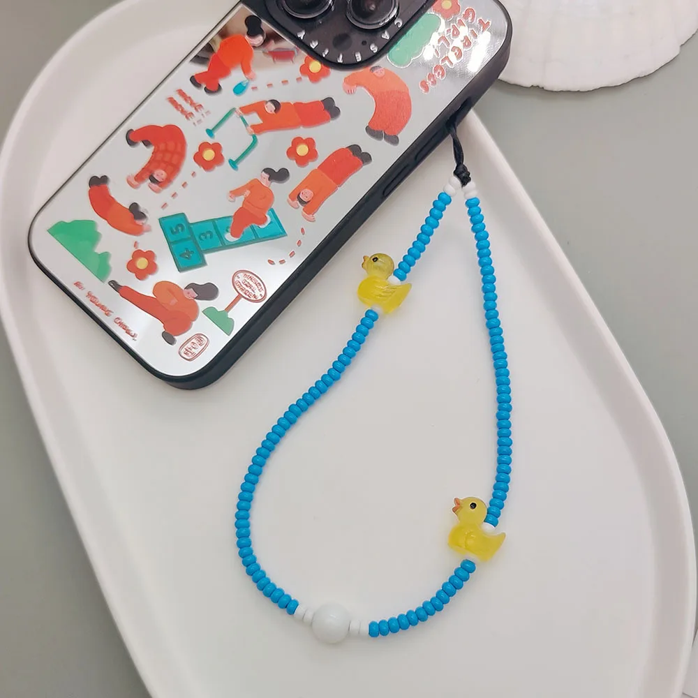 HERLOOK-abalorio de teléfono de pato amarillo, correa de cristal azul, cordón, accesorios Y2K, joyería de verano