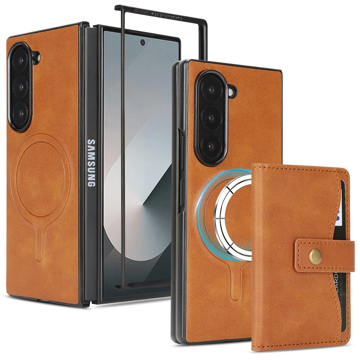 Applicable to Samsung Z Fold7 magnetic wireless charging phone case, MagSafe two-fold money clip card holder protection cover