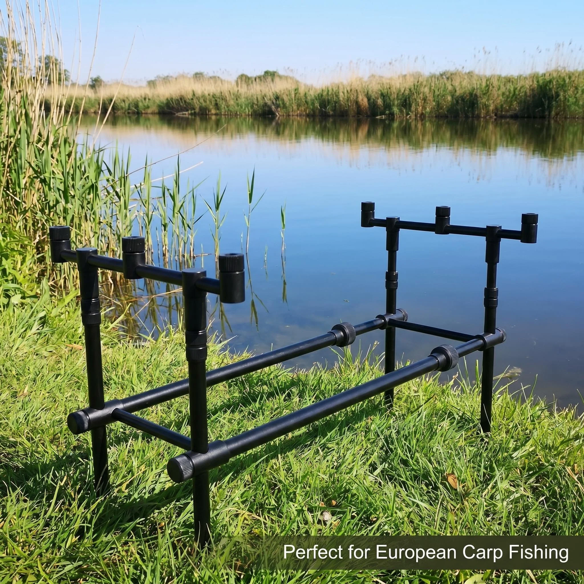 Hirisi Aluminium Carp Fishing Rod Pod Set Bank Sticks and Buzz Bar for 3 Fishing Rods