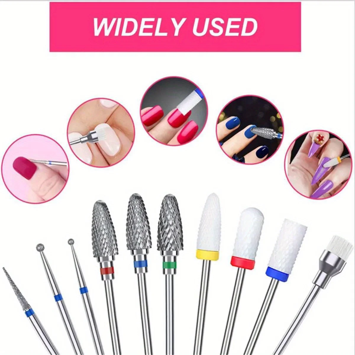 10PCS Professional Nail Drill Bits Set Ceramic Diamond Cuticle Carbide Remover Efile for Home Salon Acrylic Gel Manicure