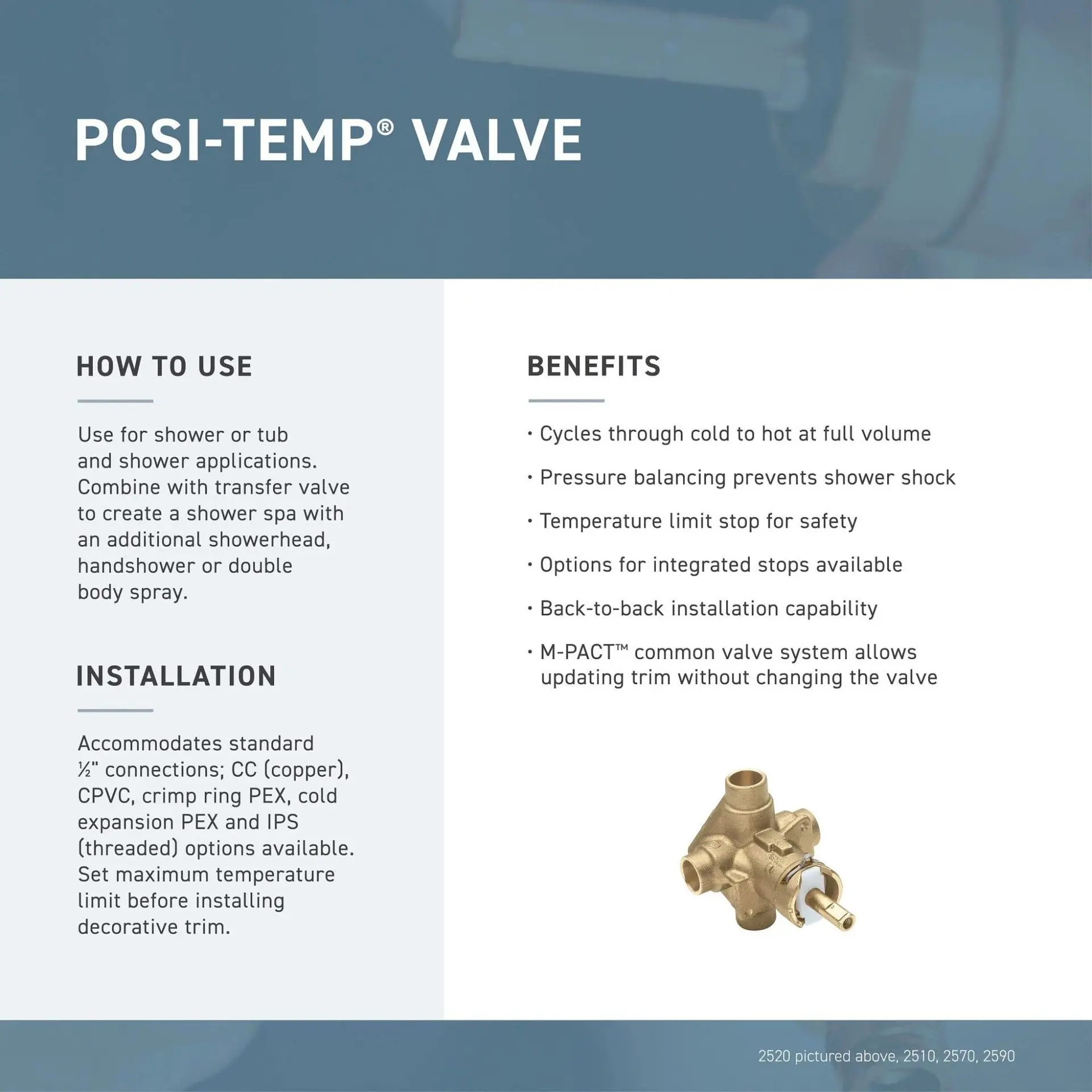 Shower Valve with Stops, for Moening 2590HD