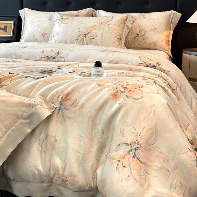 Bloemen Botanische Prints Luxe Beddengoed Set Lyocell Eucalyptus Vezel Zacht Zijdeachtig Dekbedovertrek Plat/Ingericht Laken Kussensloop 4 Stuks