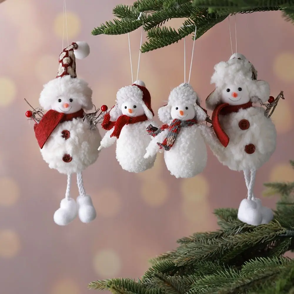 2pcs Cute Christmas Scarf Snowman Pendant Soft Red White Plush Snowman Doll Cartoon Festival Christmas Tree Decorations