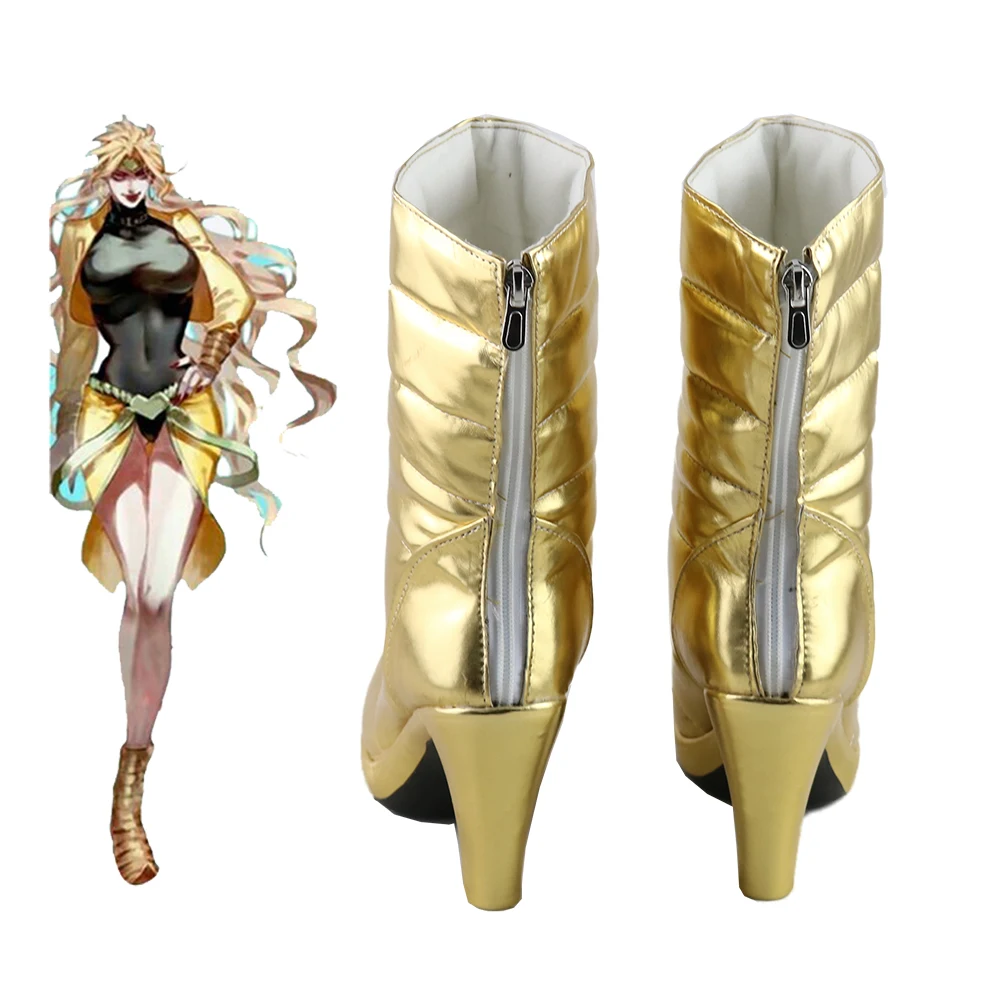 Dio Brando – chaussures de Cosplay, bottes en or jaune, Version féminine