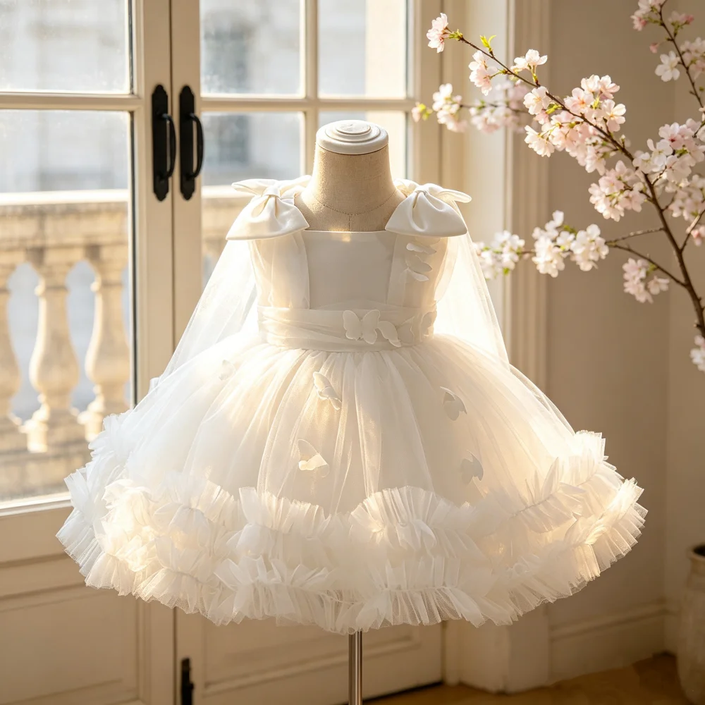 Babykleid mit Schmetterlingsdesign und Tüllrock, perfekt für Baby's Jubiläum oder Geburtstagsfeier. – Detail 3