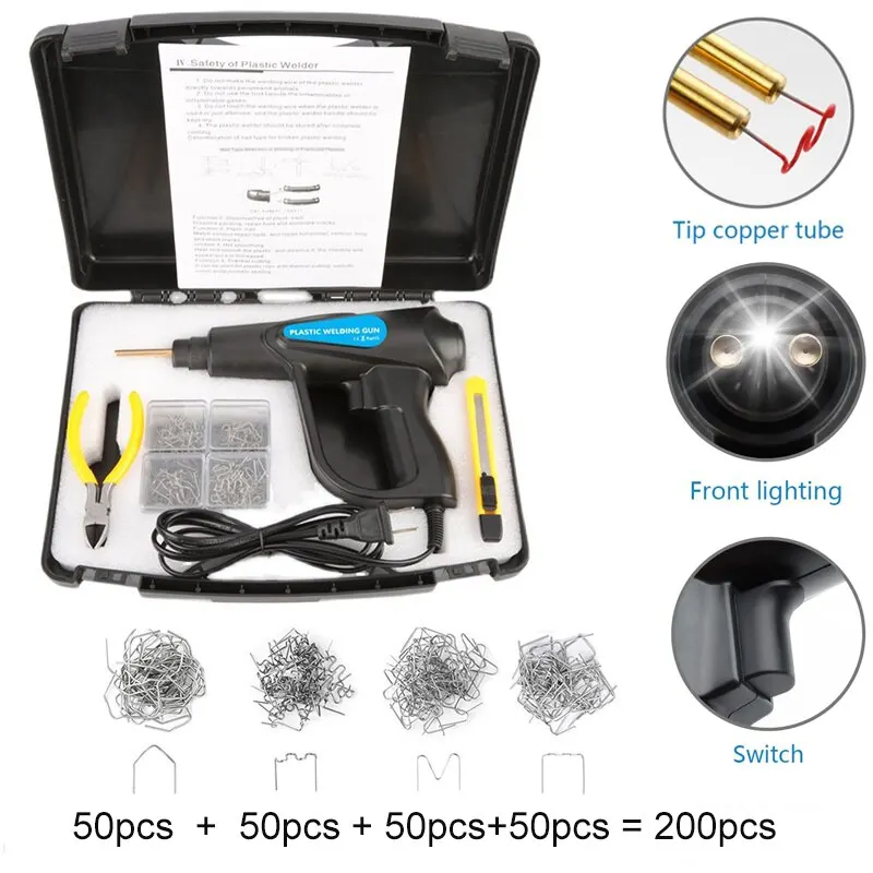 70W Plastic Welding Gun Repairer EU Bumper Soldering Iron 200/800 Hot Melt Nails Garage Tools PVC Car Repair Kit Nail Wire Tool