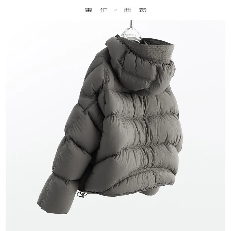 سترة نسائية منتفخة، 90% من ريش الإوز الأبيض، معطف قصير بغطاء للرأس لشخصيات صغيرة، موديل شتاء 2025 الجديد #3