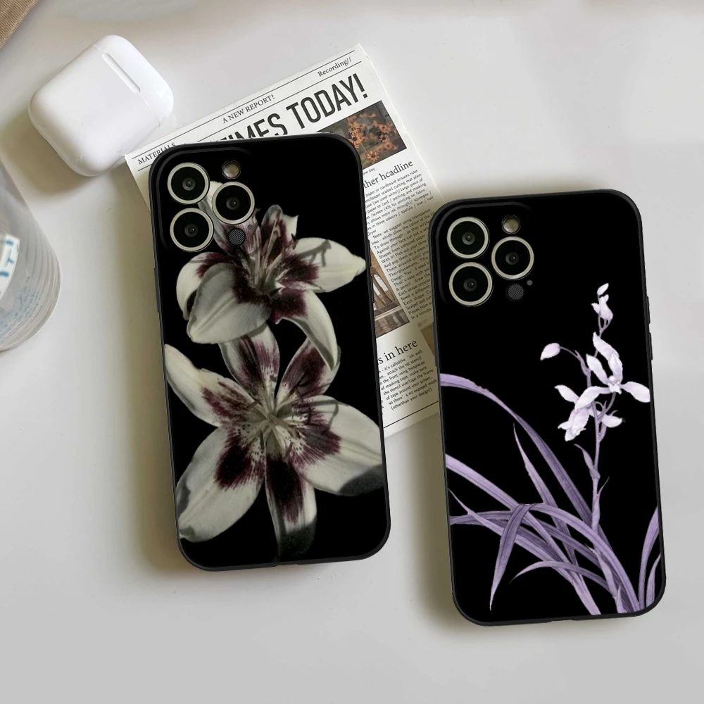 

Lily Orchid Flower Print Phone Case For iPhone 16 15 14 13 12 11 Pro Max Mini X XS SE4 7 8 Plus 16E Shockproof Silicone Cover